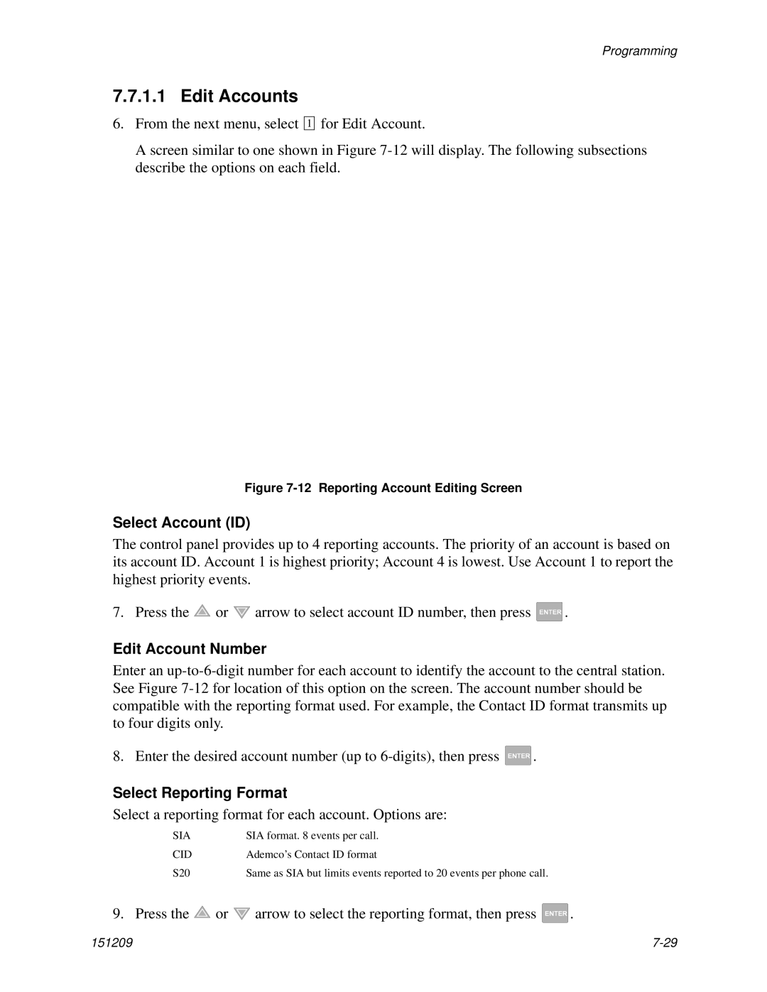 Honeywell 5820XL manual Edit Accounts, Select Account ID, Edit Account Number, Select Reporting Format 