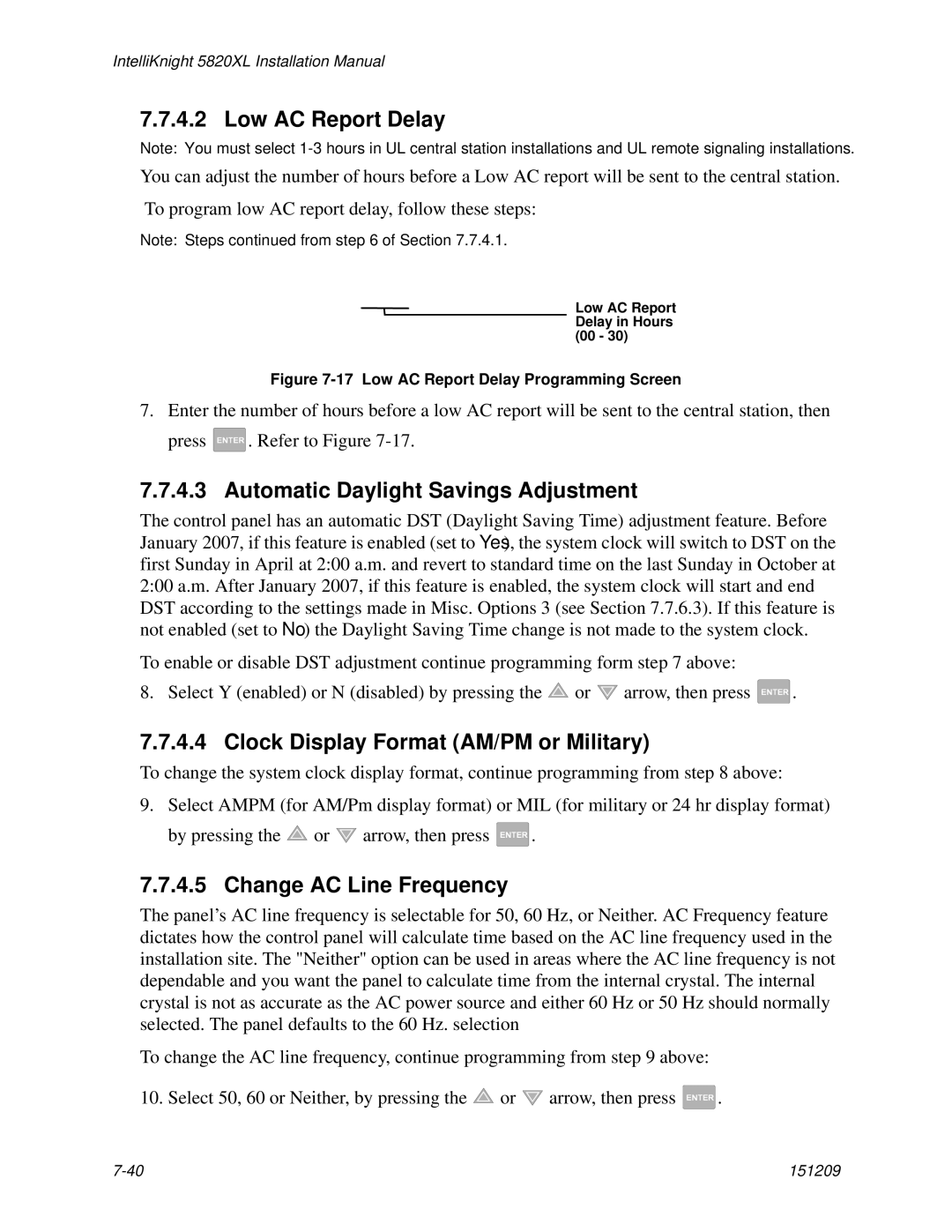 Honeywell 5820XL manual Low AC Report Delay, Automatic Daylight Savings Adjustment, Clock Display Format AM/PM or Military 