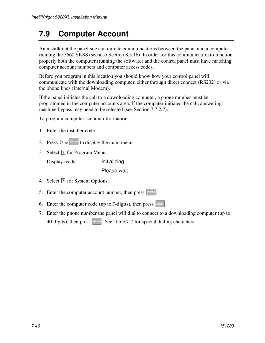 Honeywell 5820XL manual Computer Account 