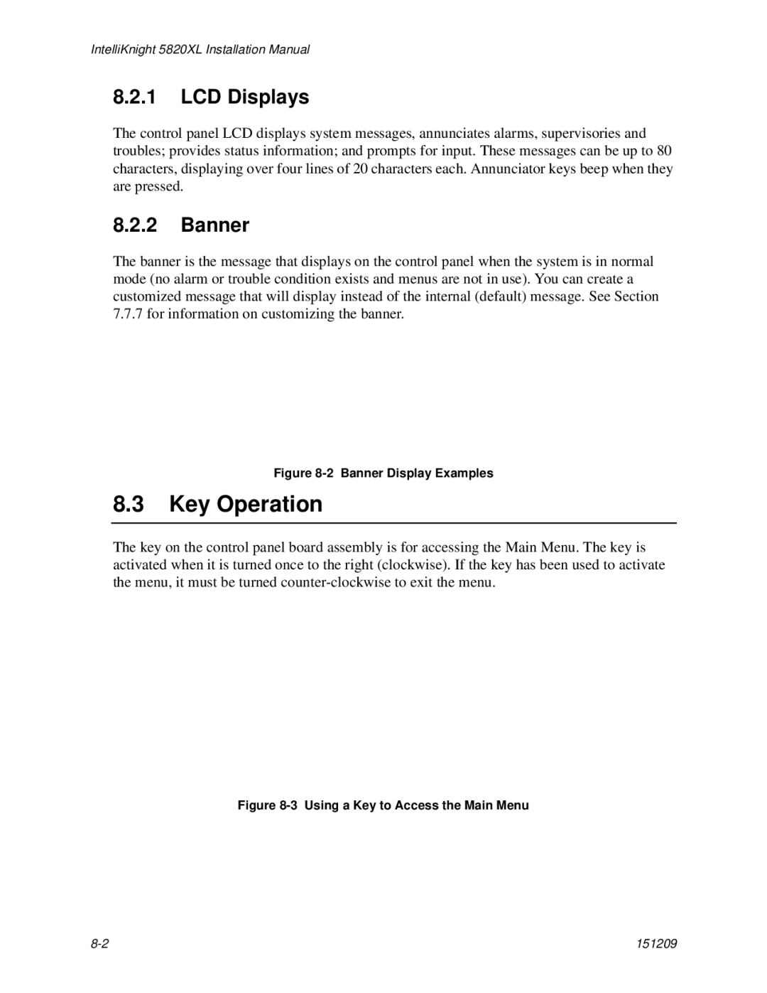 Honeywell 5820XL manual Key Operation, LCD Displays, Banner 