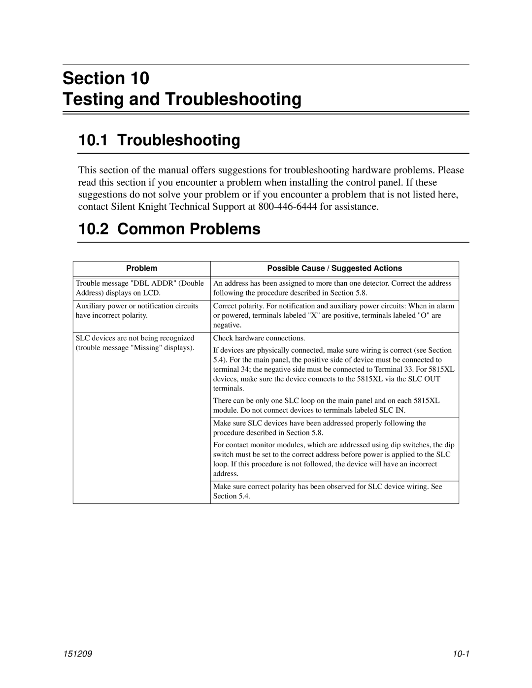 Honeywell 5820XL manual Troubleshooting, Common Problems, Problem Possible Cause / Suggested Actions 