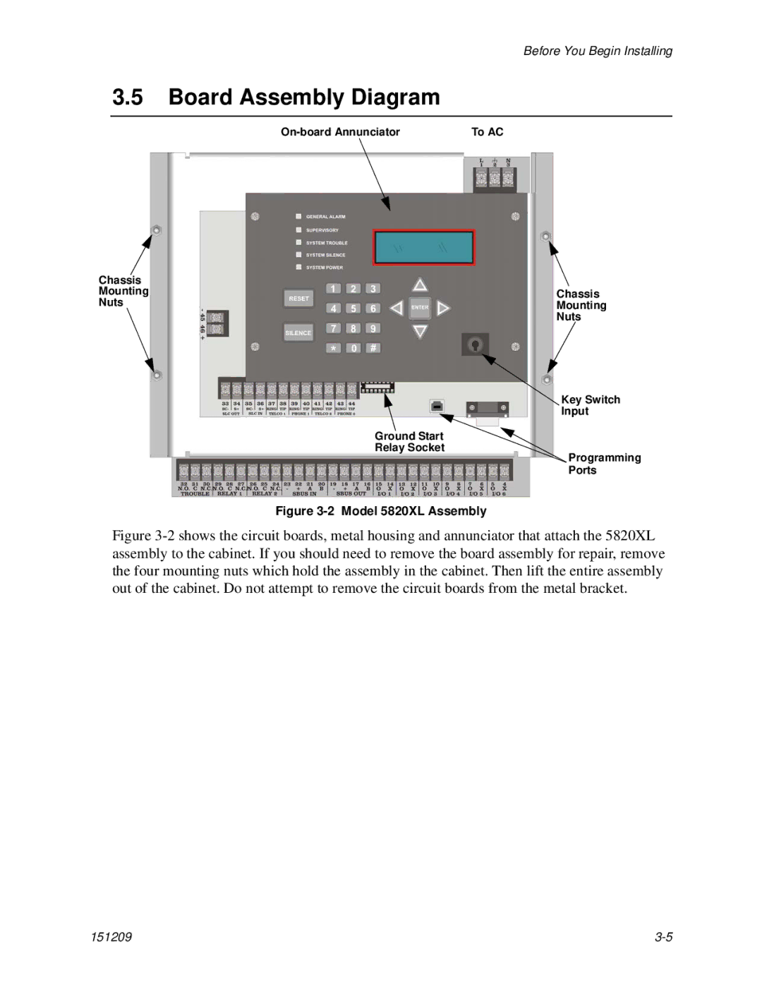 Honeywell manual Board Assembly Diagram, Model 5820XL Assembly 