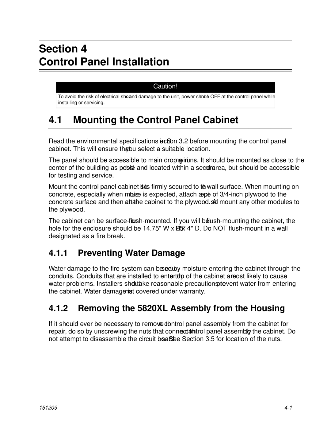 Honeywell 5820XL manual Mounting the Control Panel Cabinet, Preventing Water Damage 