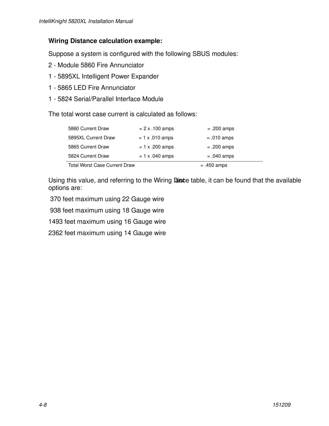 Honeywell 5820XL manual Wiring Distance calculation example 