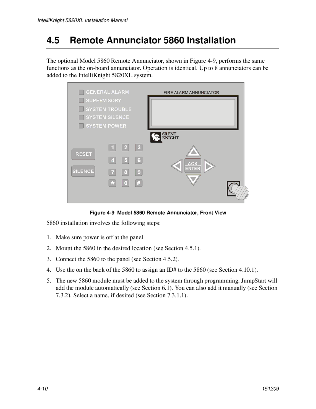 Honeywell 5820XL manual Remote Annunciator 5860 Installation, Model 5860 Remote Annunciator, Front View 