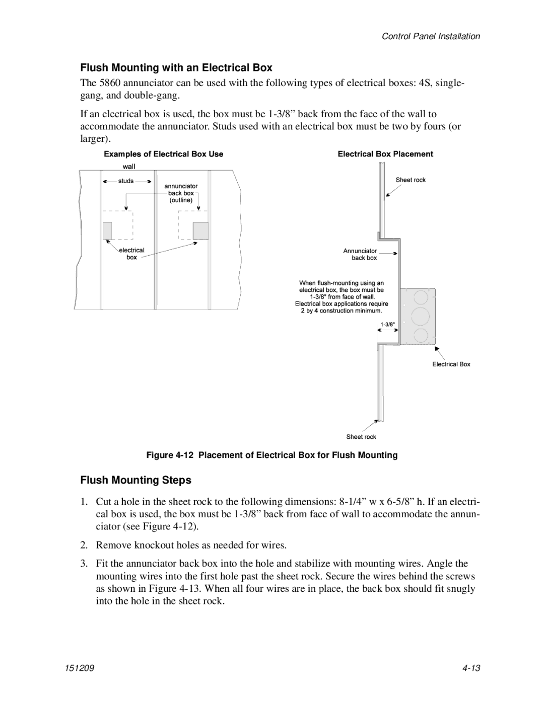 Honeywell 5820XL manual Flush Mounting with an Electrical Box, Flush Mounting Steps 