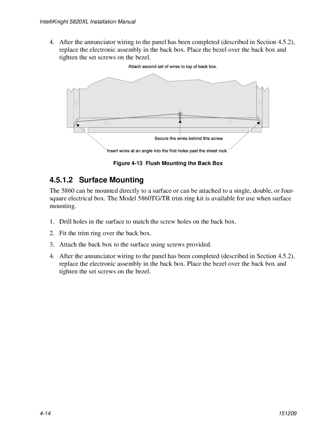 Honeywell 5820XL manual Surface Mounting, Flush Mounting the Back Box 