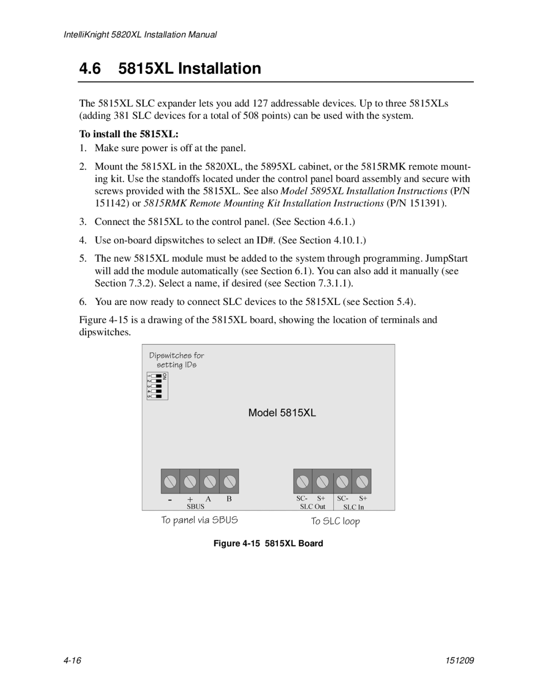 Honeywell 5820XL manual 5815XL Installation, 15 5815XL Board 