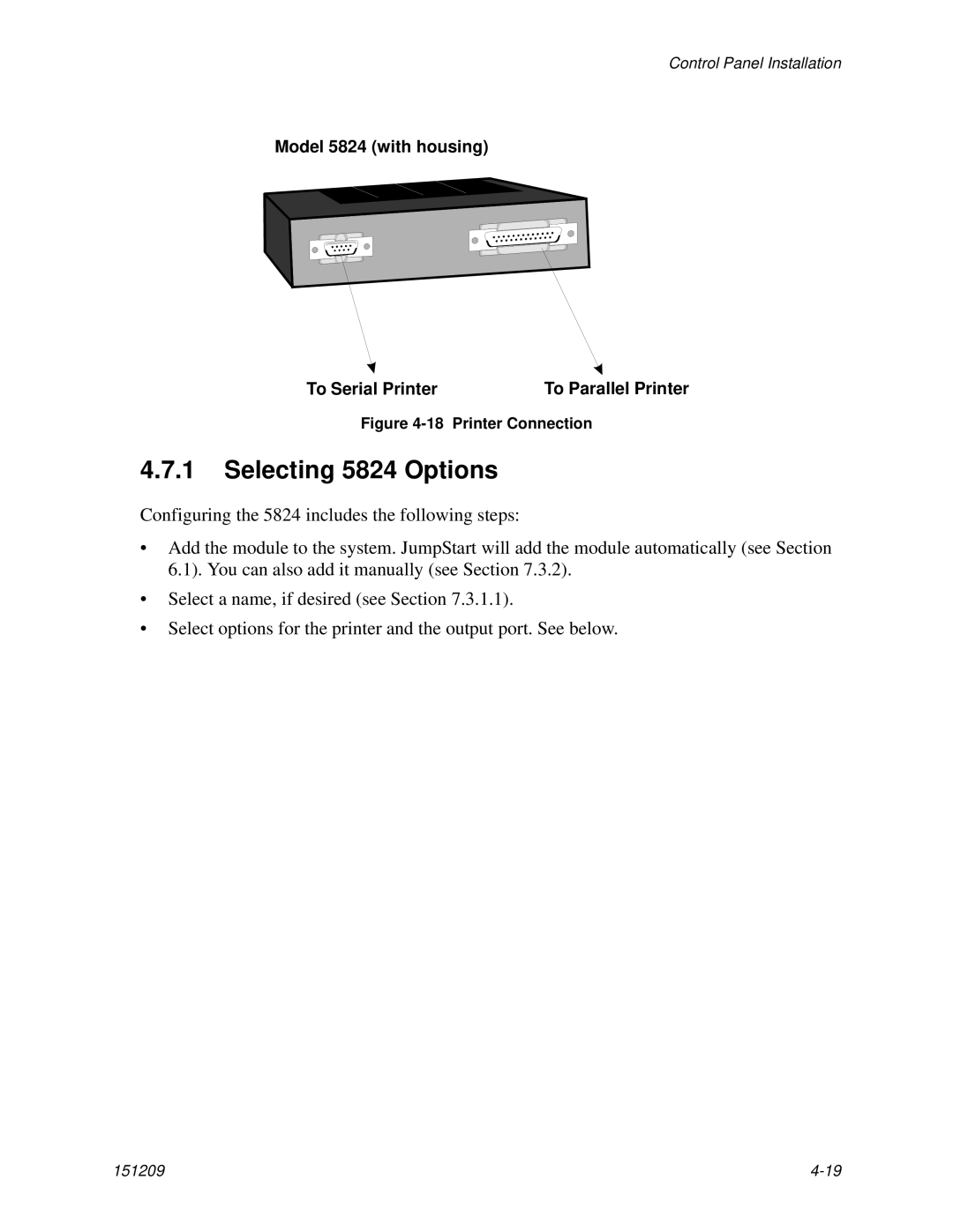 Honeywell 5820XL manual Selecting 5824 Options, To Parallel Printer 