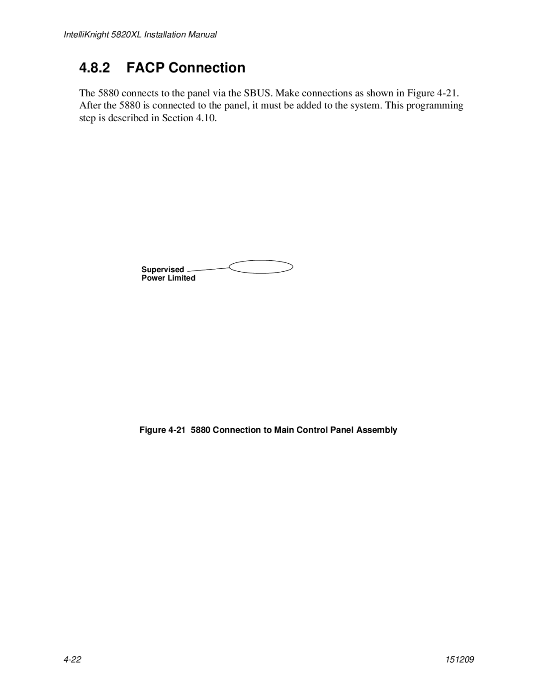 Honeywell 5820XL manual Facp Connection, 21 5880 Connection to Main Control Panel Assembly 