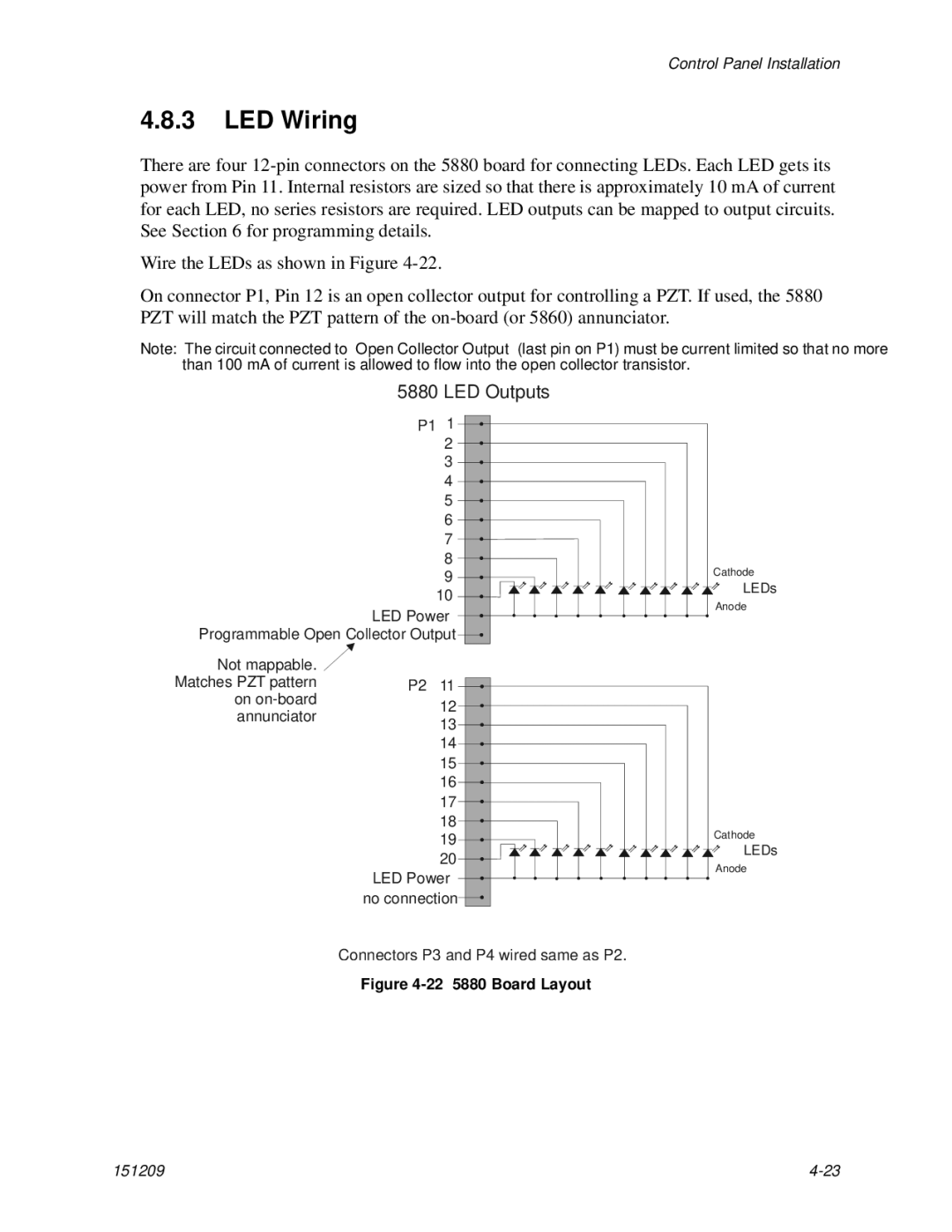 Honeywell 5820XL manual LED Wiring, 22 5880 Board Layout 