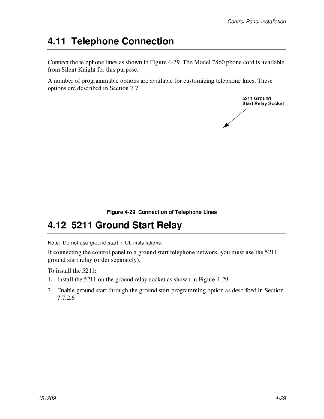 Honeywell 5820XL manual Telephone Connection, 12 5211 Ground Start Relay, Ground Start Relay Socket 
