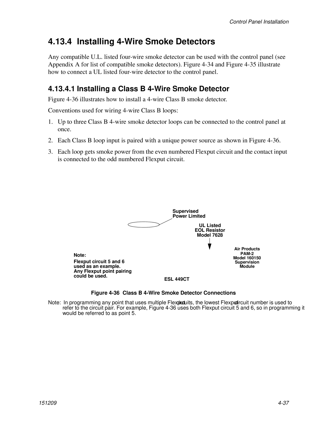 Honeywell 5820XL manual Installing 4-Wire Smoke Detectors, Installing a Class B 4-Wire Smoke Detector 