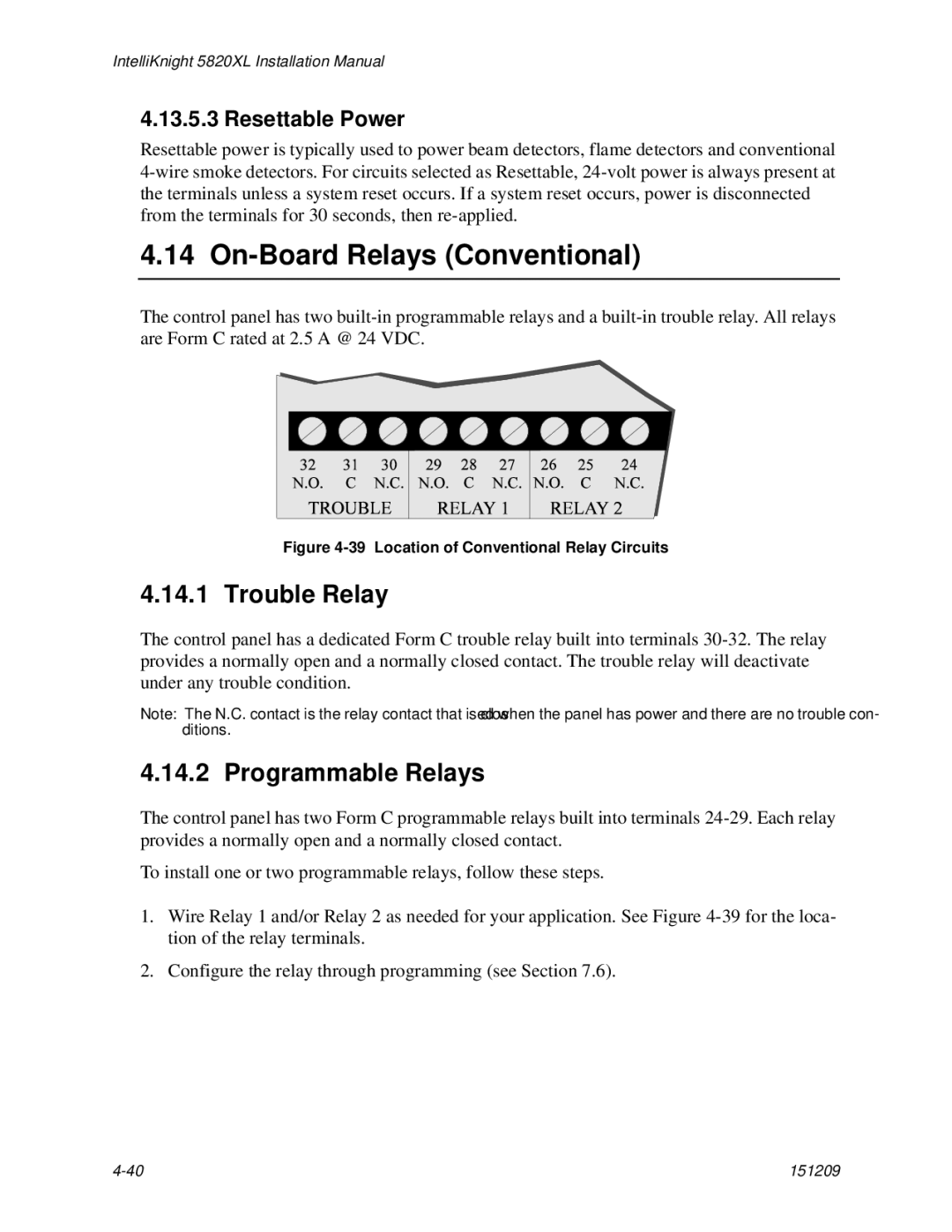 Honeywell 5820XL manual On-Board Relays Conventional, Trouble Relay, Programmable Relays, Resettable Power 