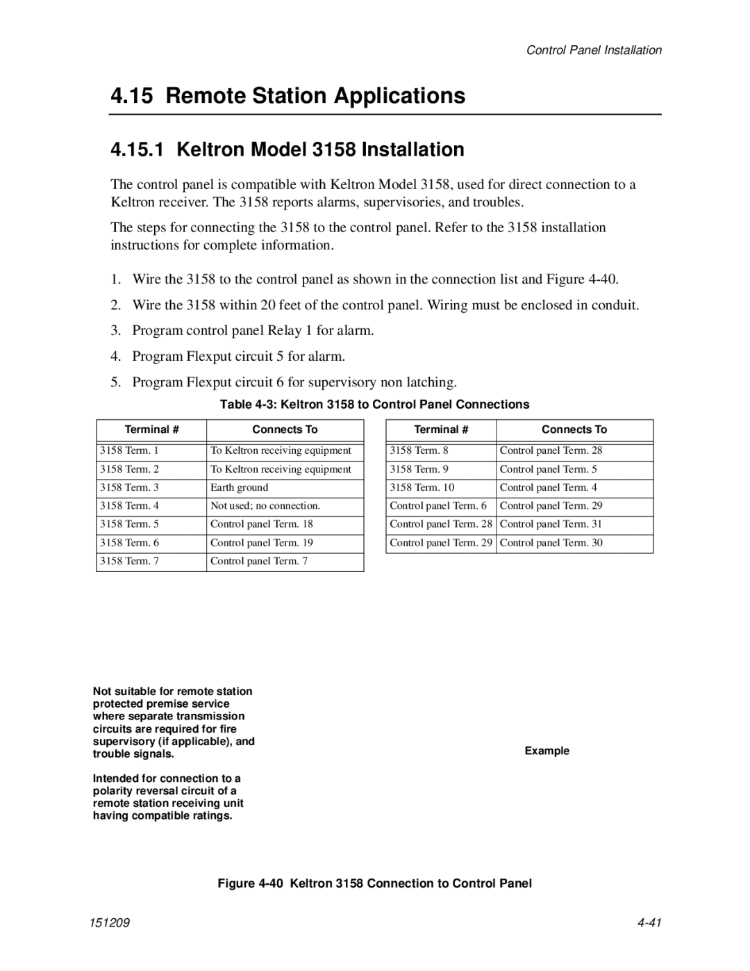 Honeywell 5820XL Remote Station Applications, Keltron Model 3158 Installation, Keltron 3158 to Control Panel Connections 