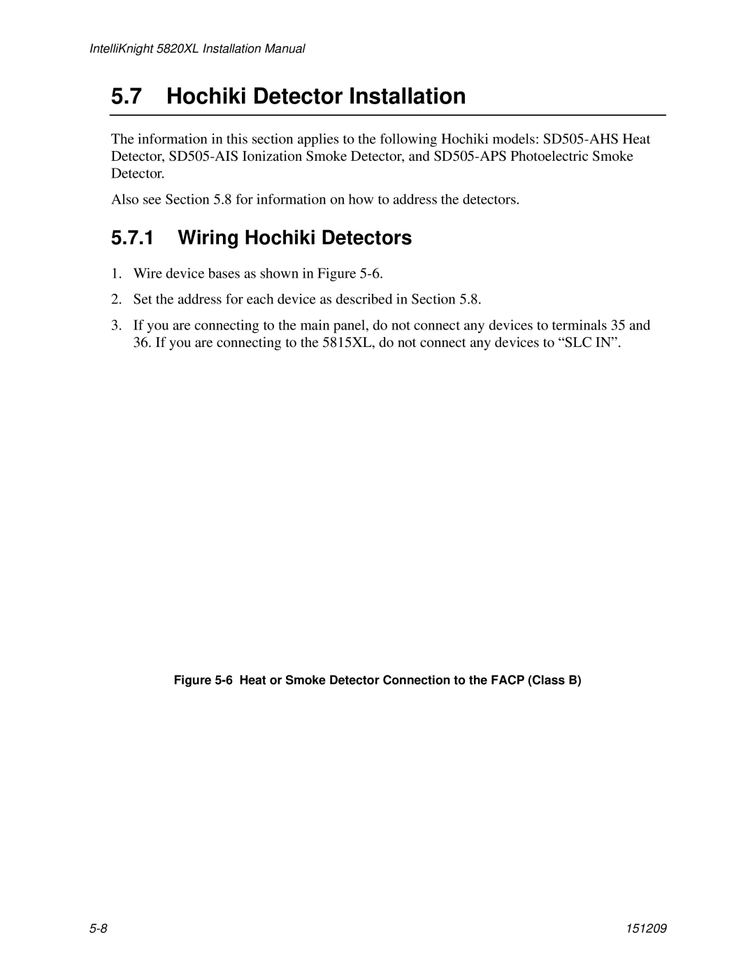 Honeywell 5820XL manual Hochiki Detector Installation, Wiring Hochiki Detectors 