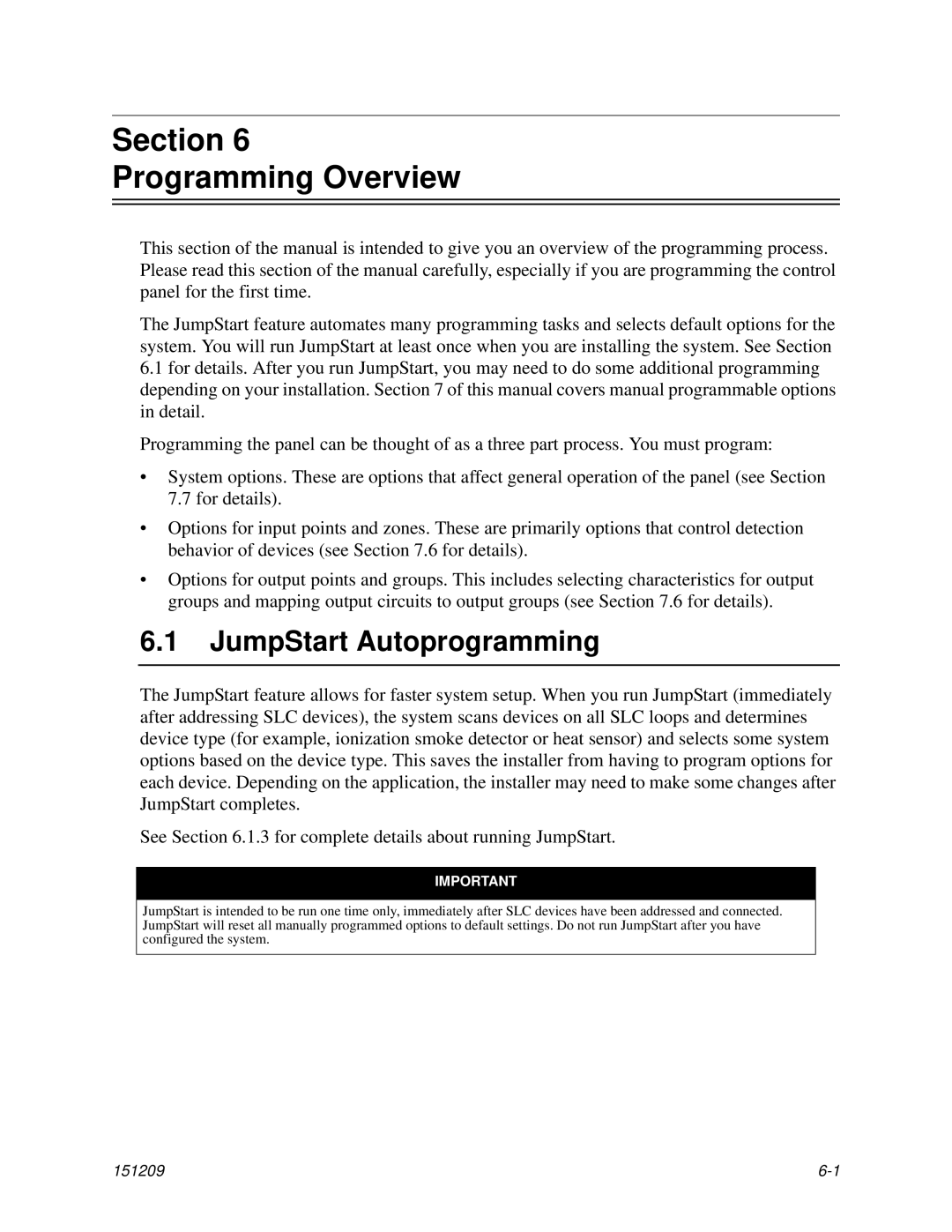 Honeywell 5820XL manual Section Programming Overview, JumpStart Autoprogramming 
