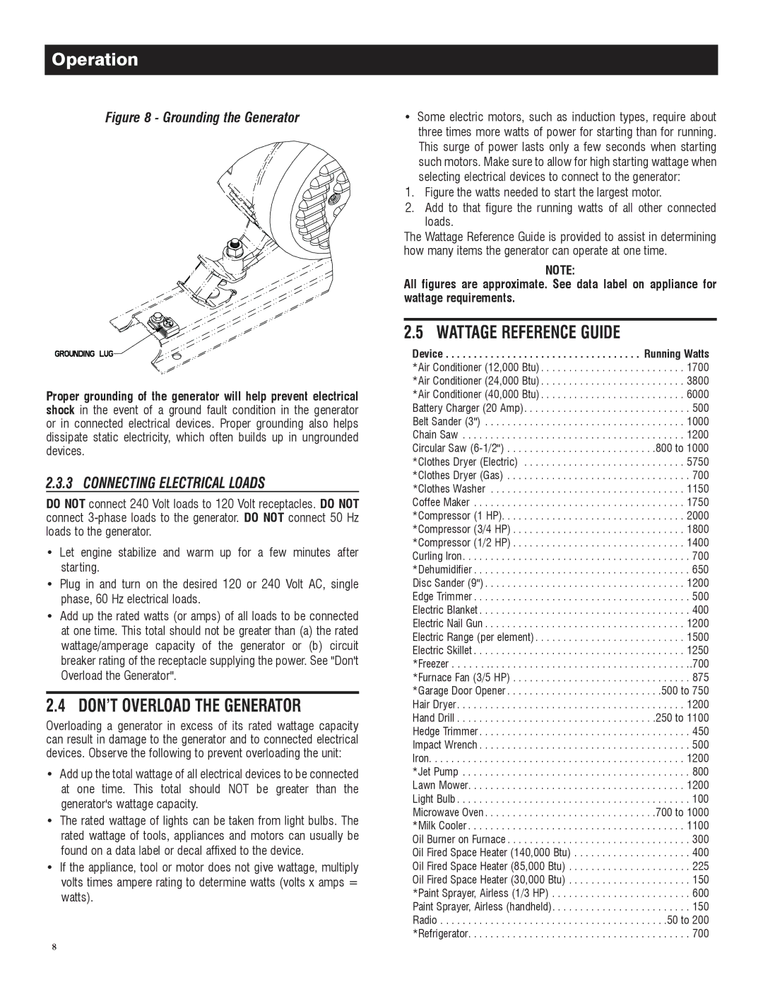 Honeywell 6039 owner manual Grounding the Generator 