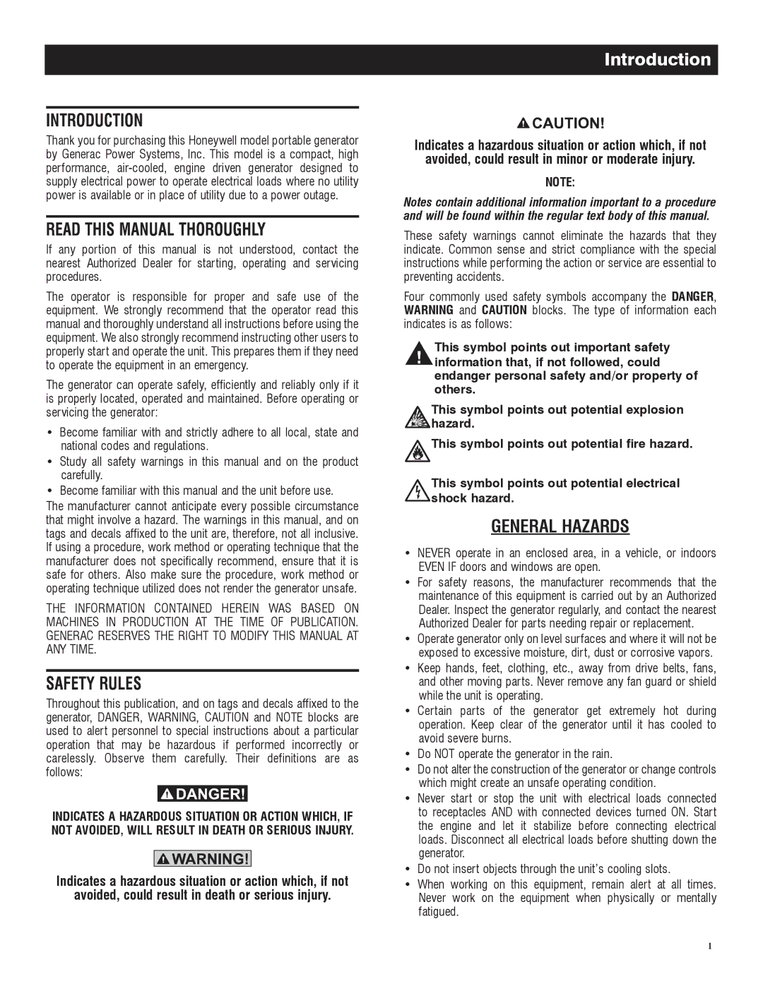 Honeywell 6039 owner manual Introduction, Avoided, could result in death or serious injury 