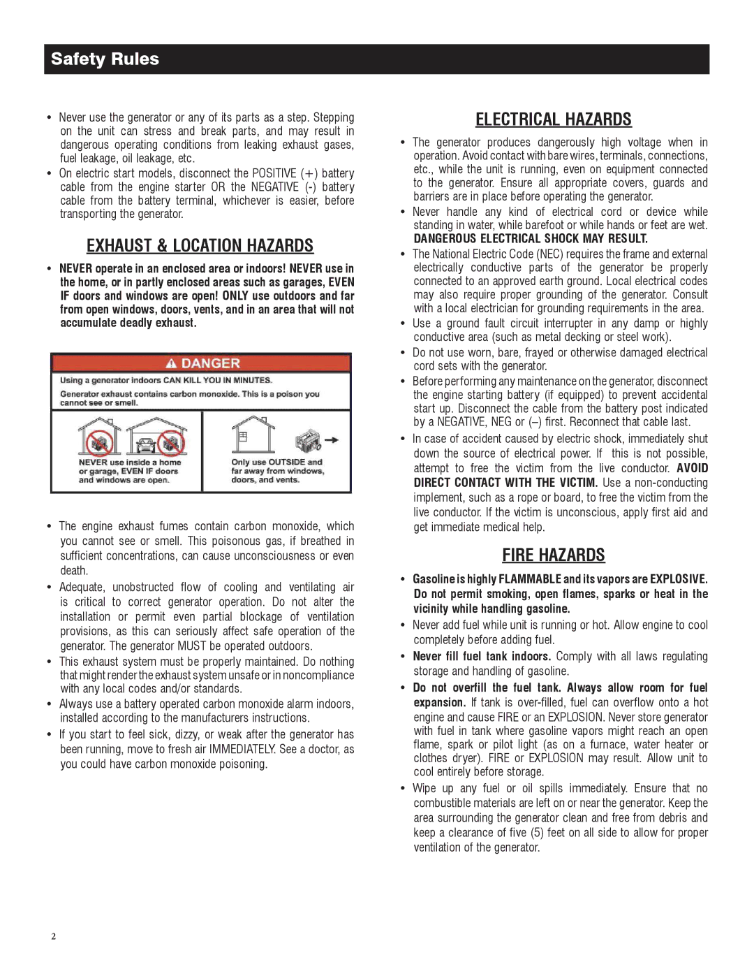 Honeywell 6039 owner manual Safety Rules, Exhaust & Location Hazards 