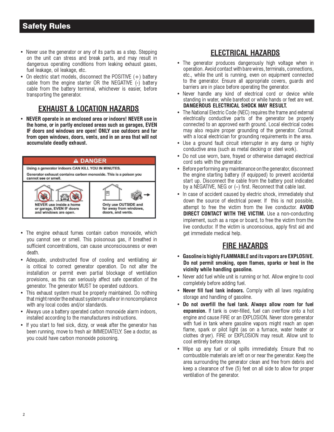 Honeywell 6039 owner manual Safety Rules, Exhaust & Location Hazards, Electrical Hazards, Fire Hazards 