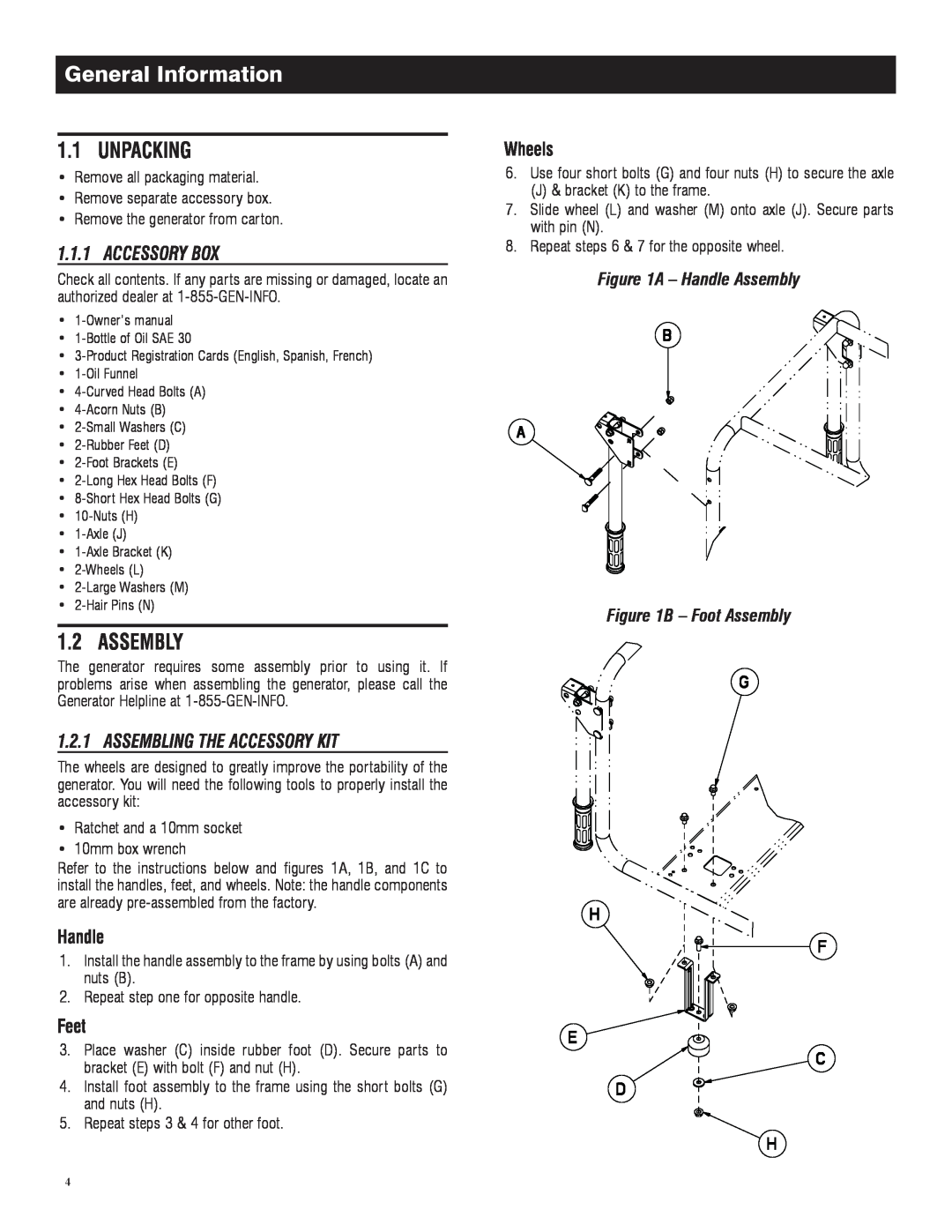 Honeywell 6039 owner manual General Information, A – Handle Assembly B – Foot Assembly 