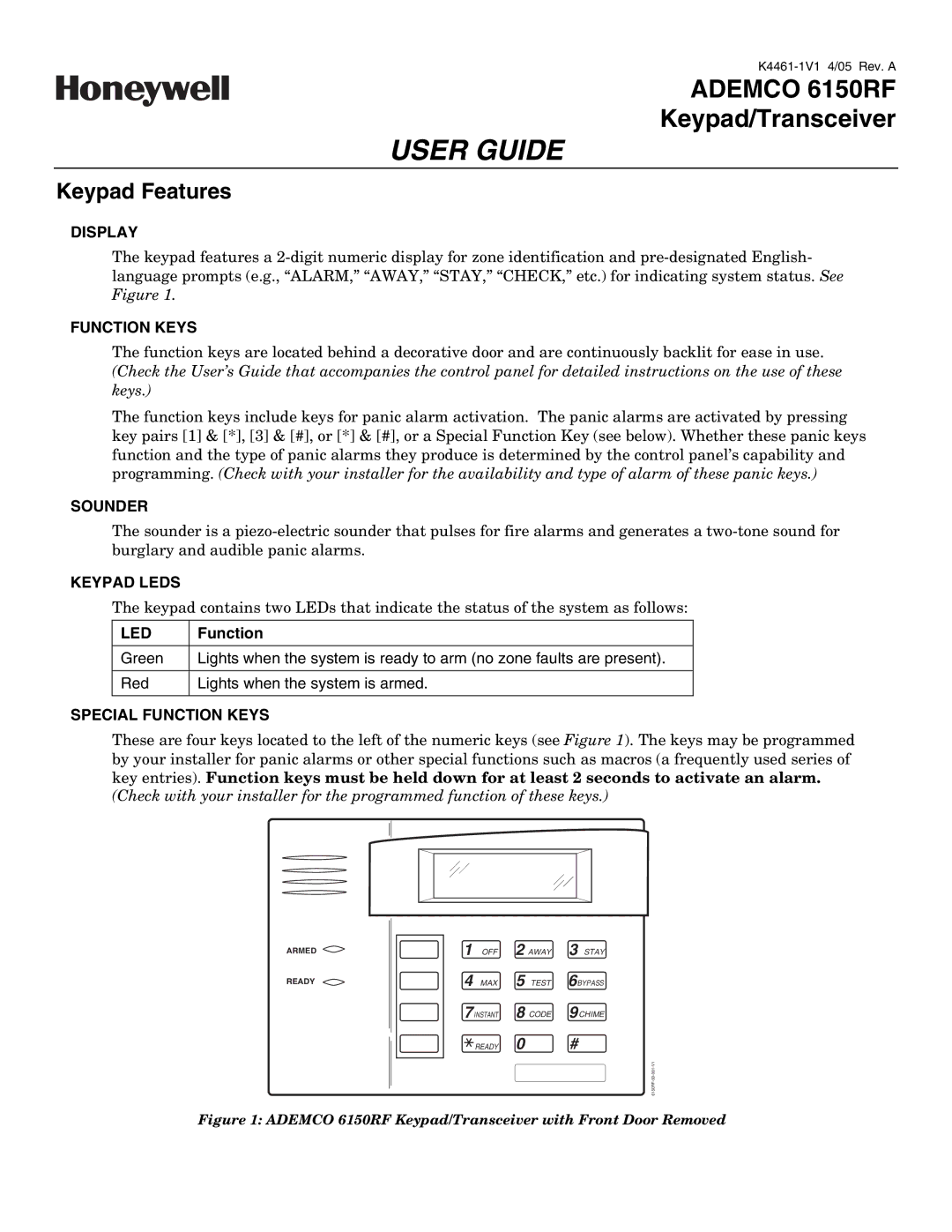 Honeywell 6150RF manual Keypad Features 