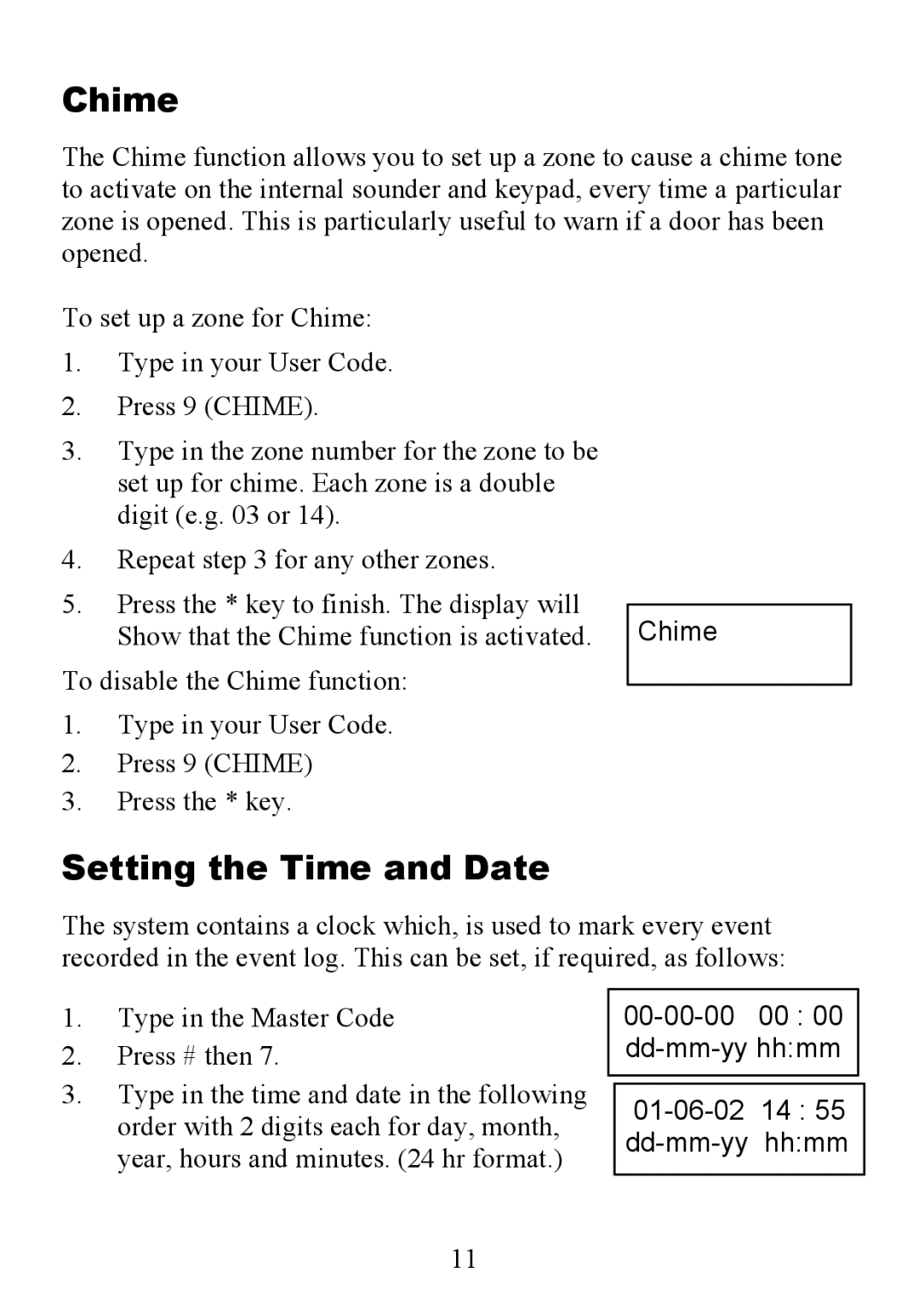 Honeywell 6160EX manual Chime, Setting the Time and Date 