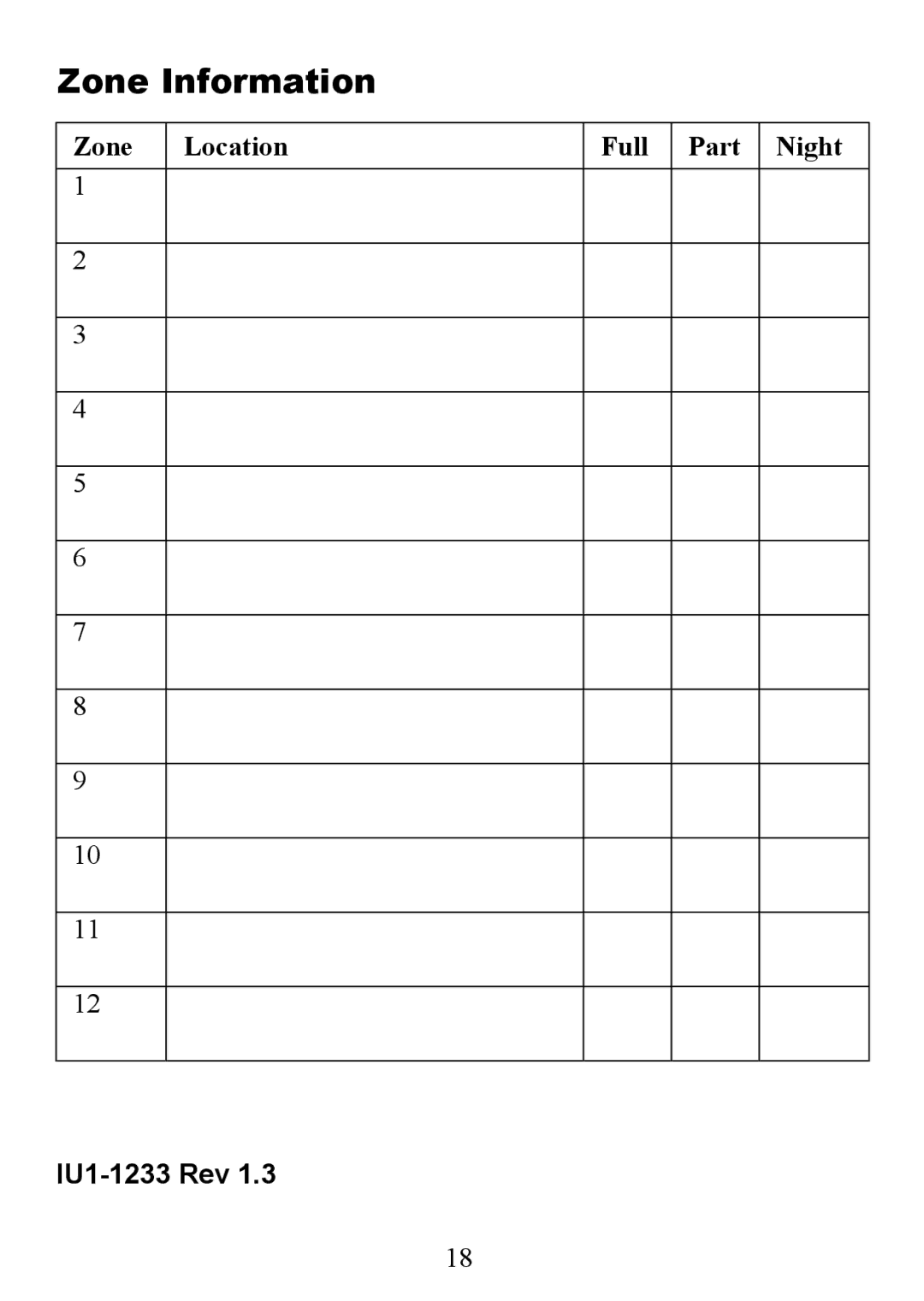 Honeywell 6160EX manual Zone Information, IU1-1233 Rev 