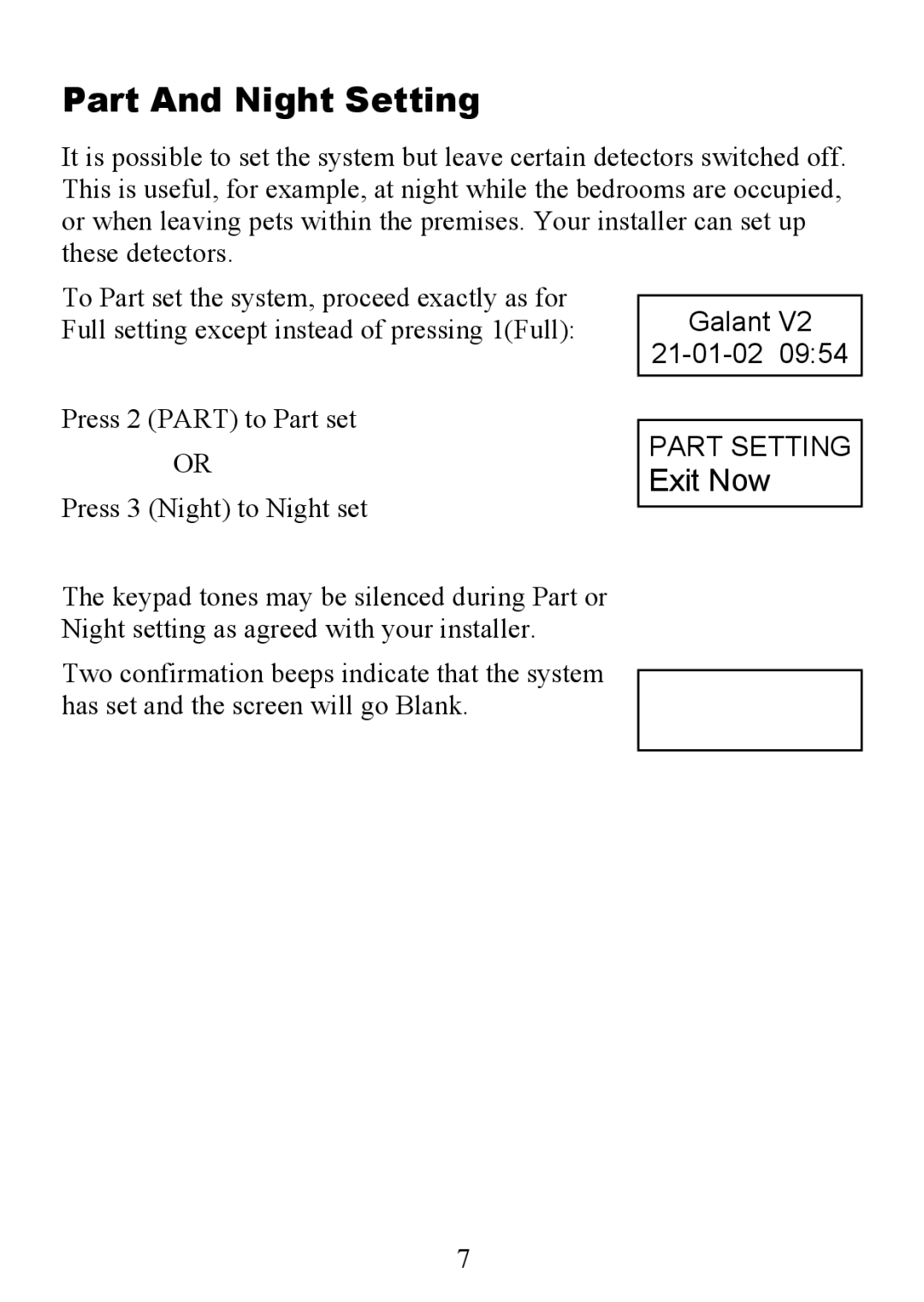 Honeywell 6160EX manual Part And Night Setting, Exit Now 