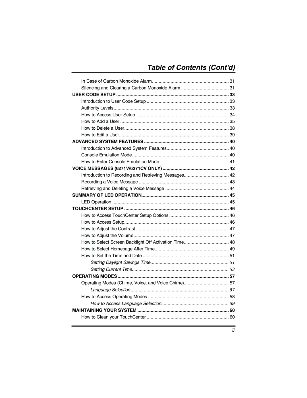 Honeywell 6271 manual Table of Contents Contd 