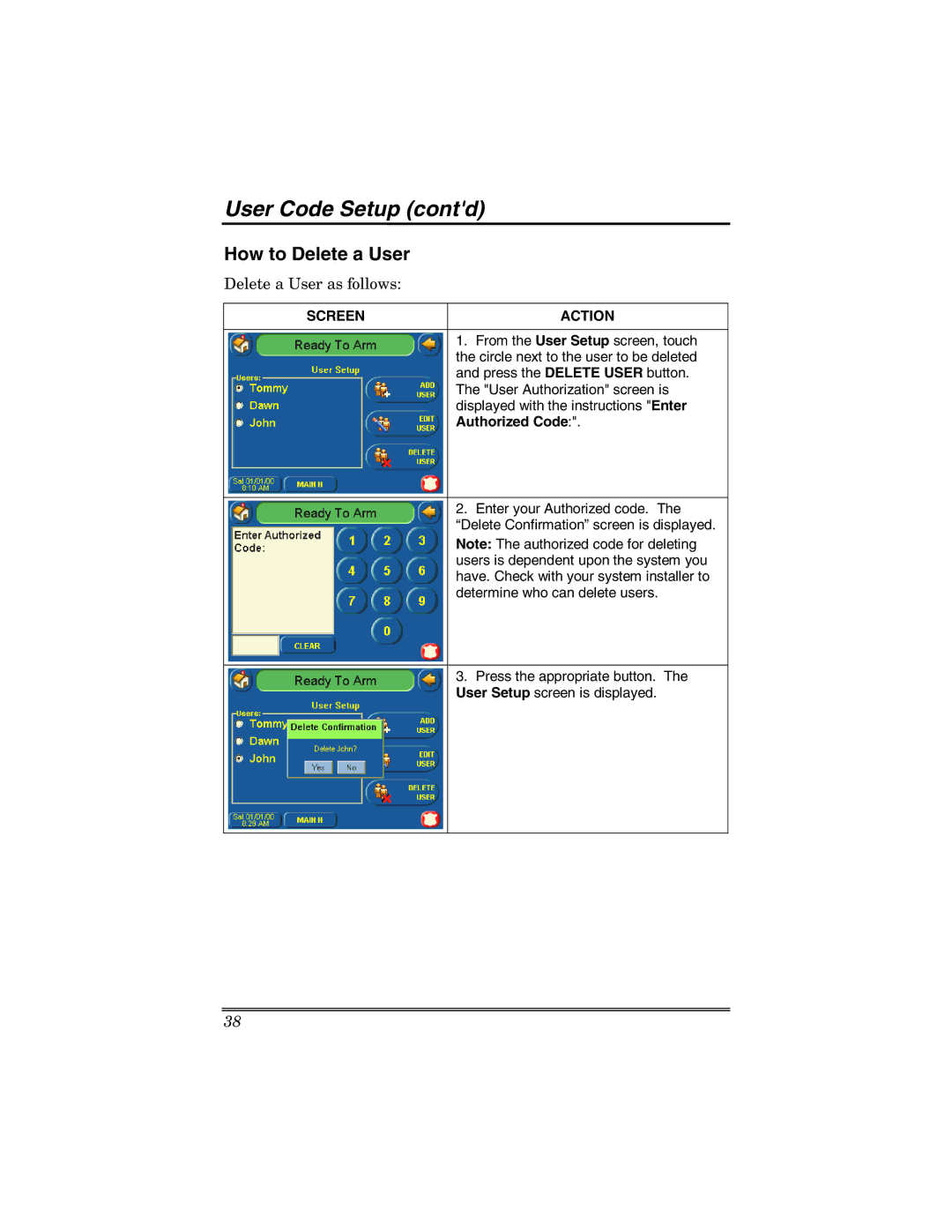 Honeywell 6271 manual How to Delete a User, Delete a User as follows 