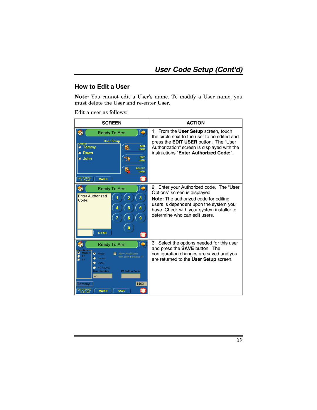 Honeywell 6271 manual How to Edit a User, Edit a user as follows, Instructions Enter Authorized Code 