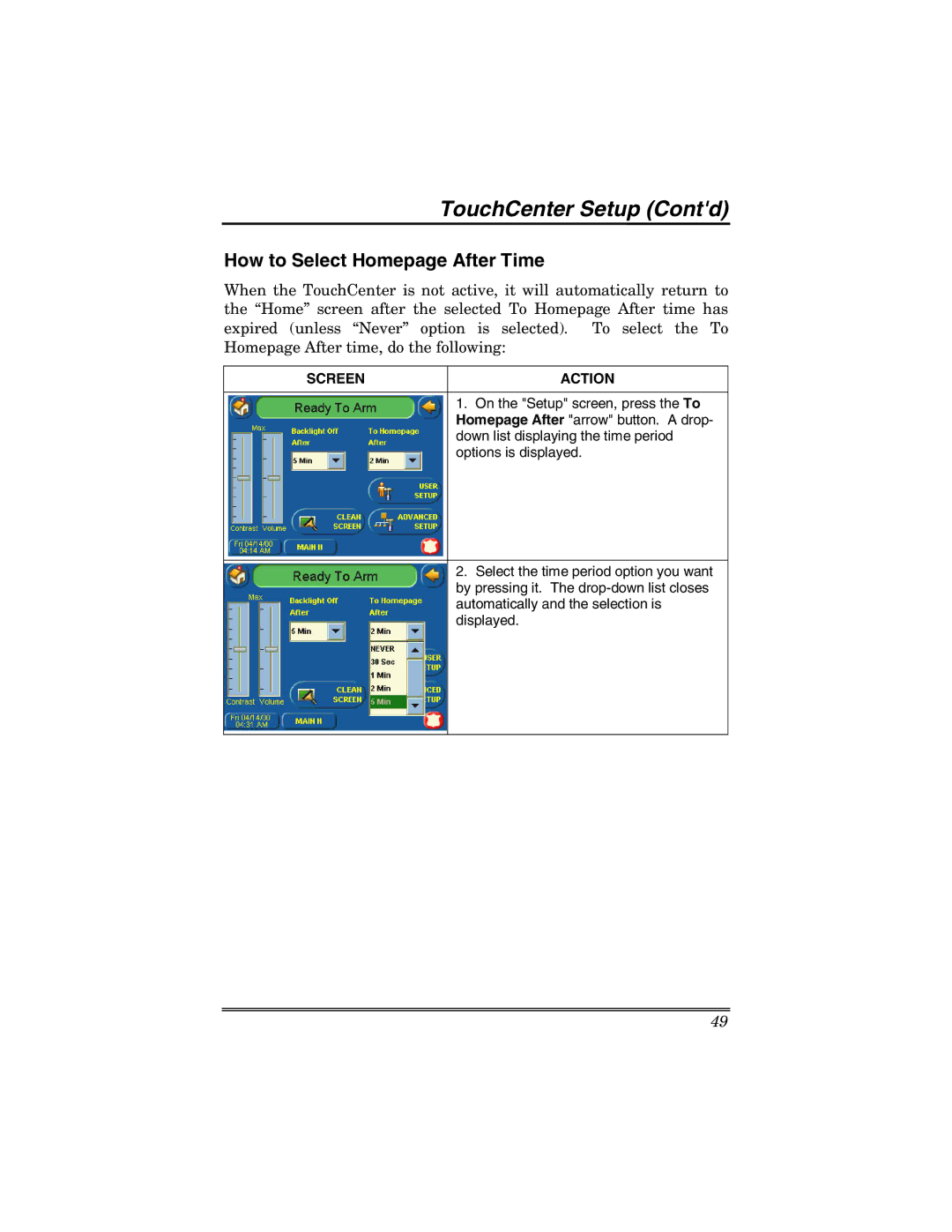 Honeywell 6271 manual How to Select Homepage After Time 