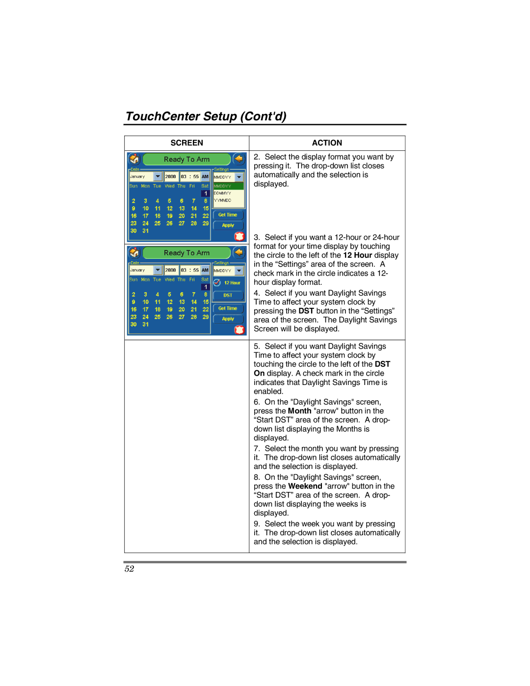 Honeywell 6271 manual TouchCenter Setup Contd 