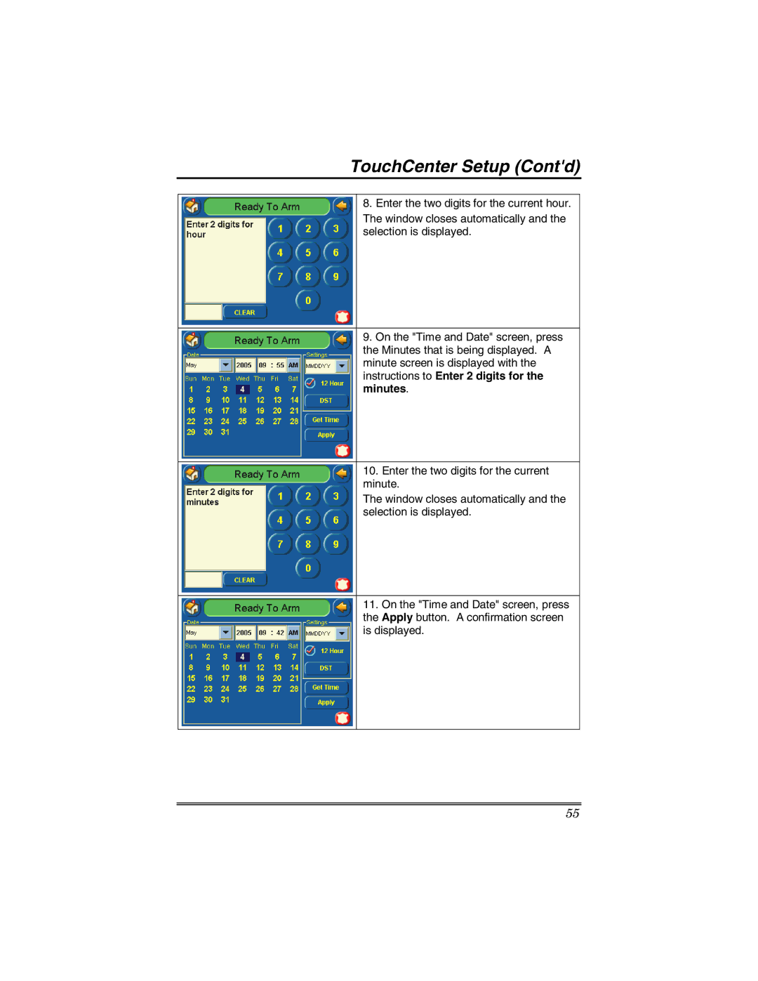 Honeywell 6271 manual TouchCenter Setup Contd 