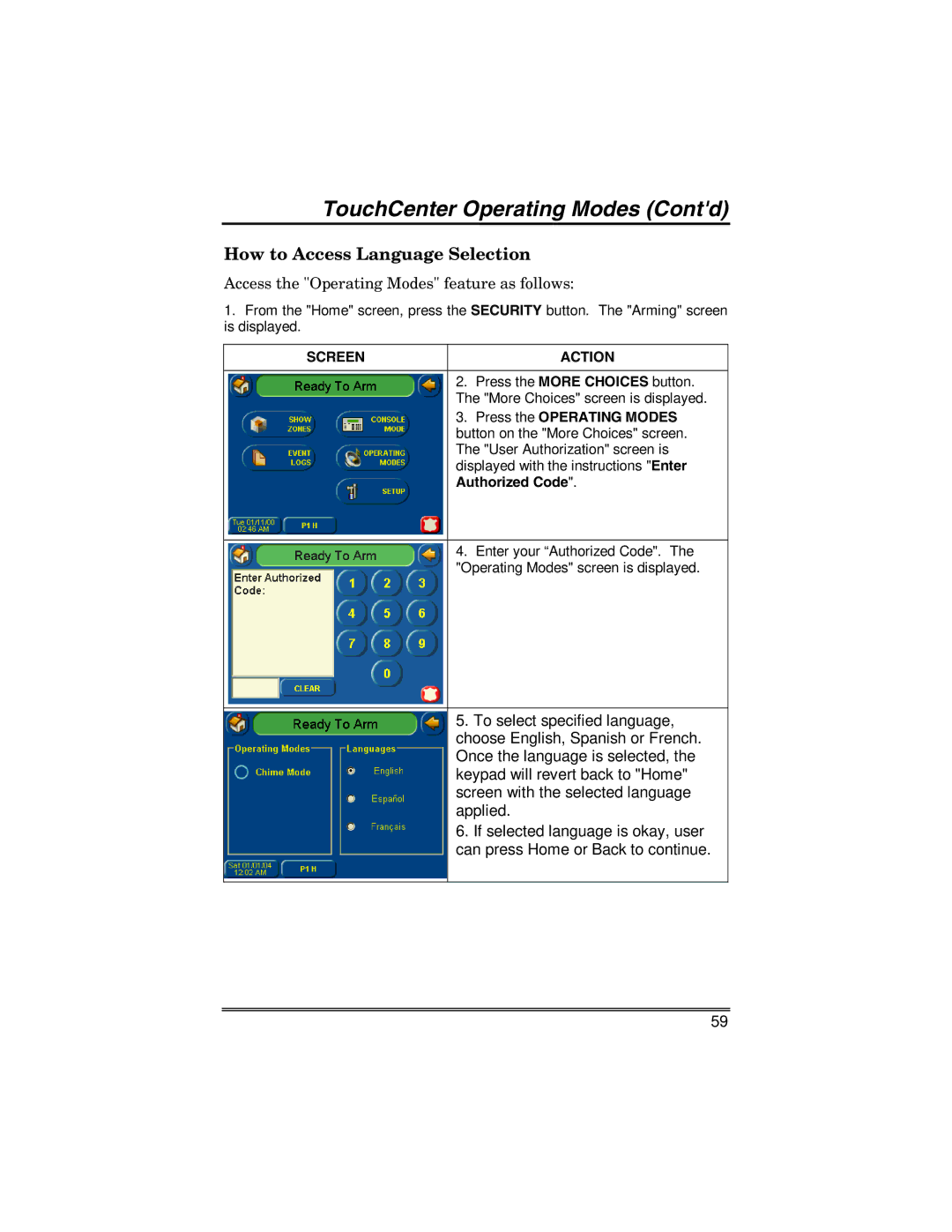 Honeywell 6271 manual How to Access Language Selection 