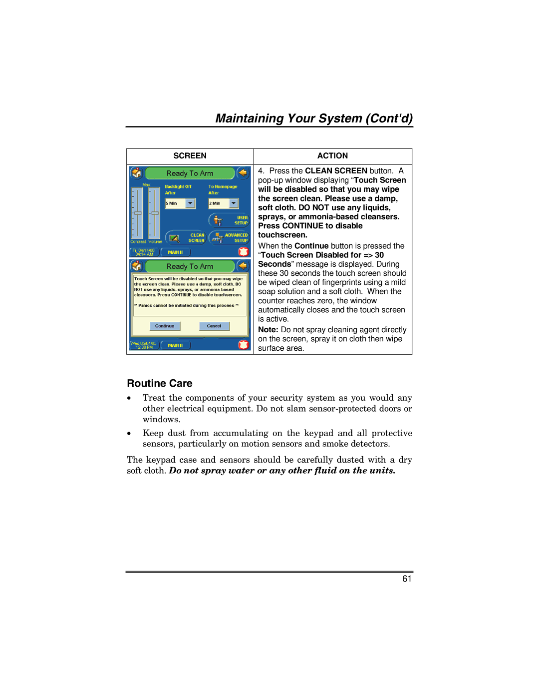 Honeywell 6271 manual Routine Care 