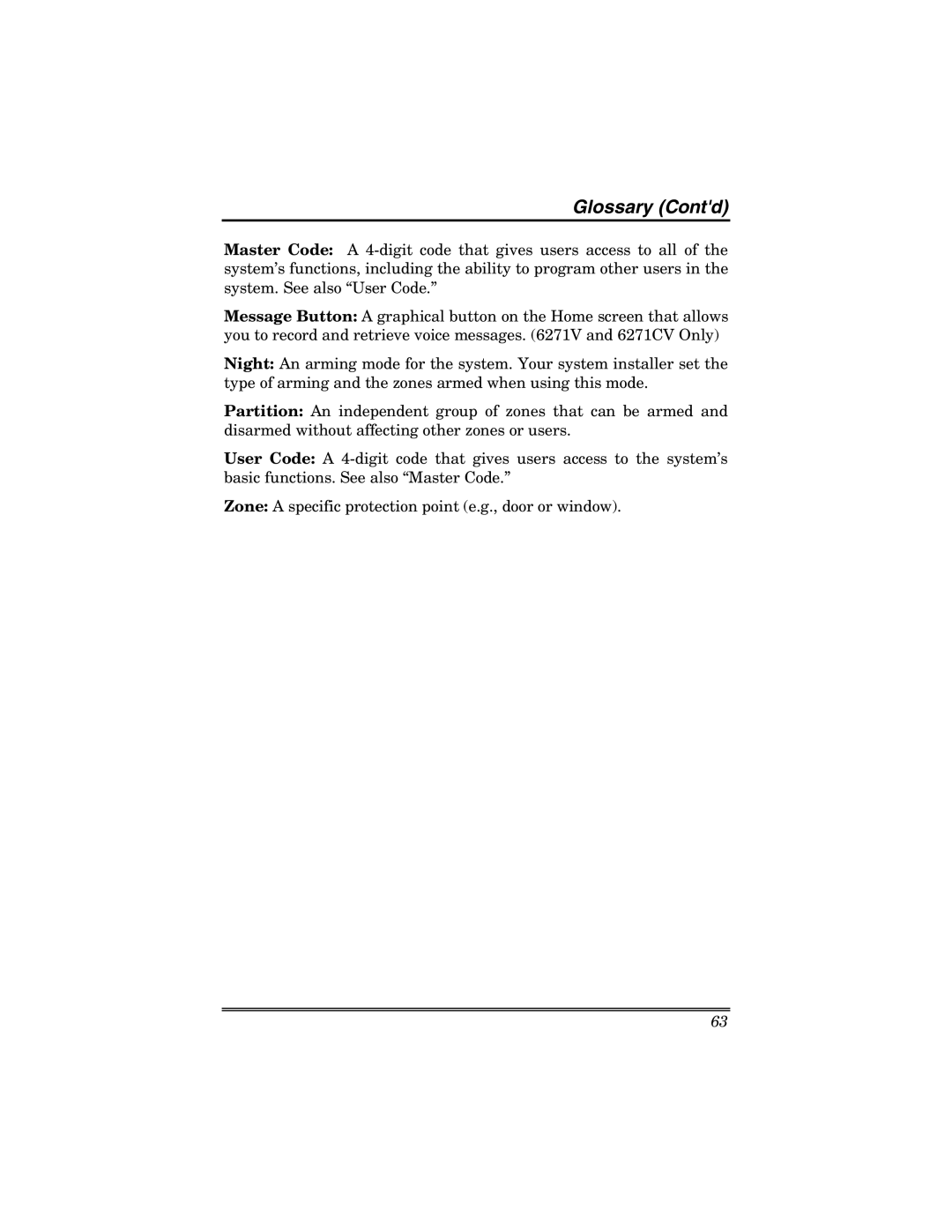 Honeywell 6271 manual Glossary Contd 