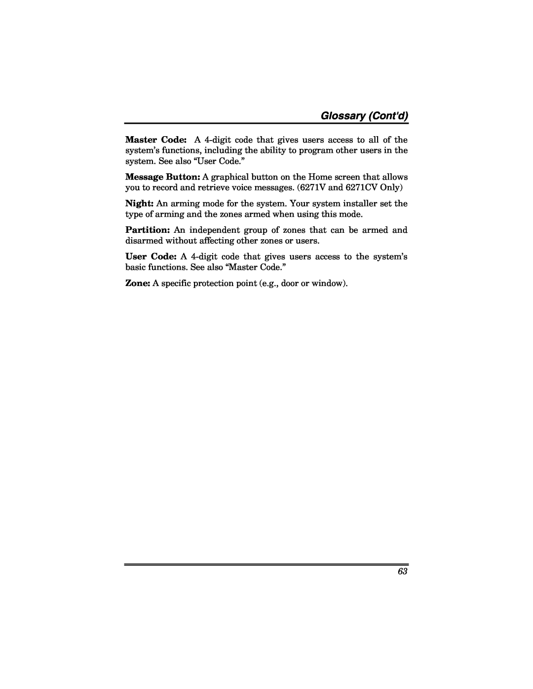 Honeywell 6271 manual Glossary Contd 
