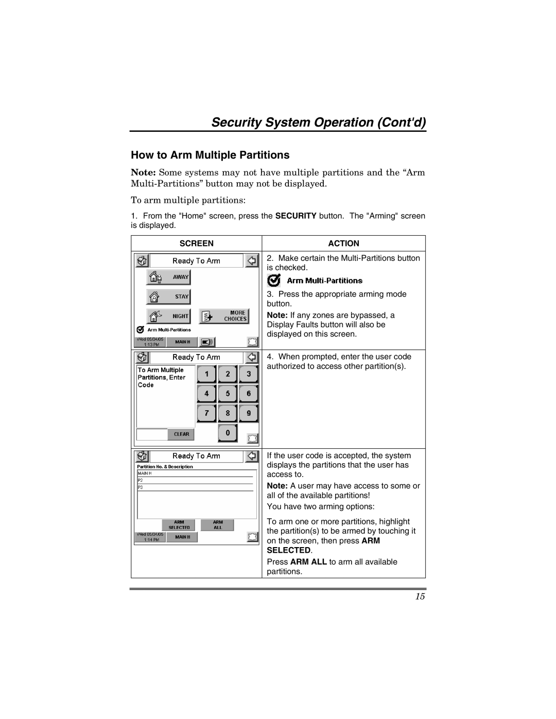 Honeywell 6271V manual How to Arm Multiple Partitions, To arm multiple partitions, Selected 