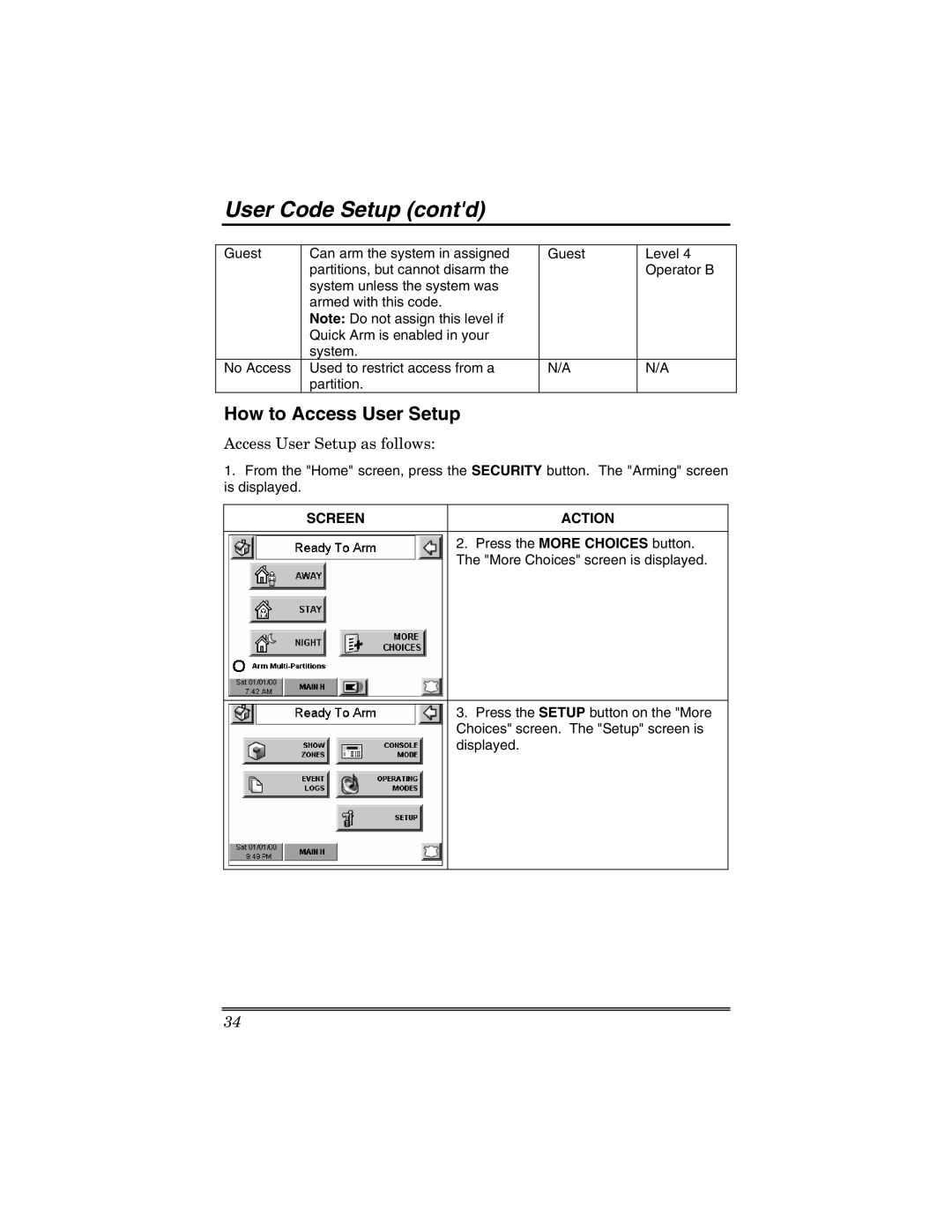 Honeywell 6271V manual User Code Setup contd, How to Access User Setup, Access User Setup as follows 