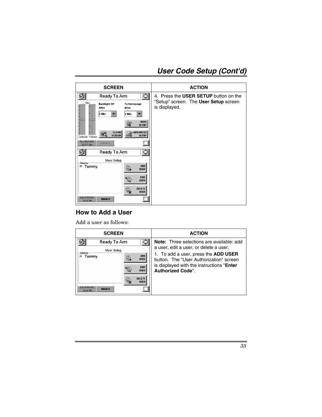 Honeywell 6271V manual How to Add a User, Add a user as follows 