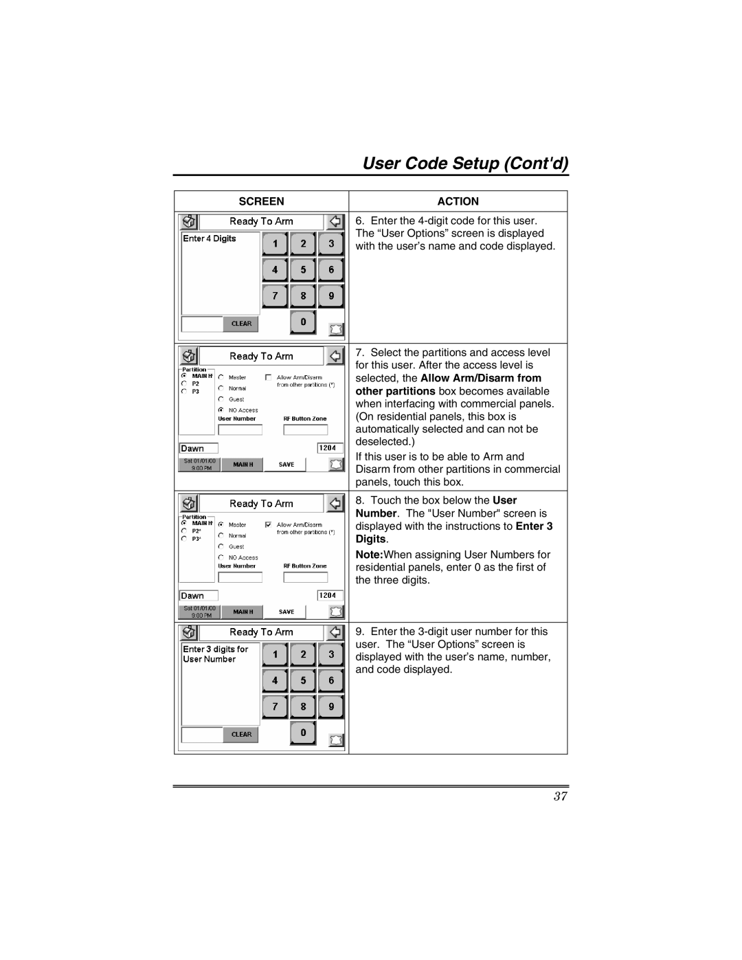 Honeywell 6271V manual User Code Setup Contd, Selected, the Allow Arm/Disarm from 