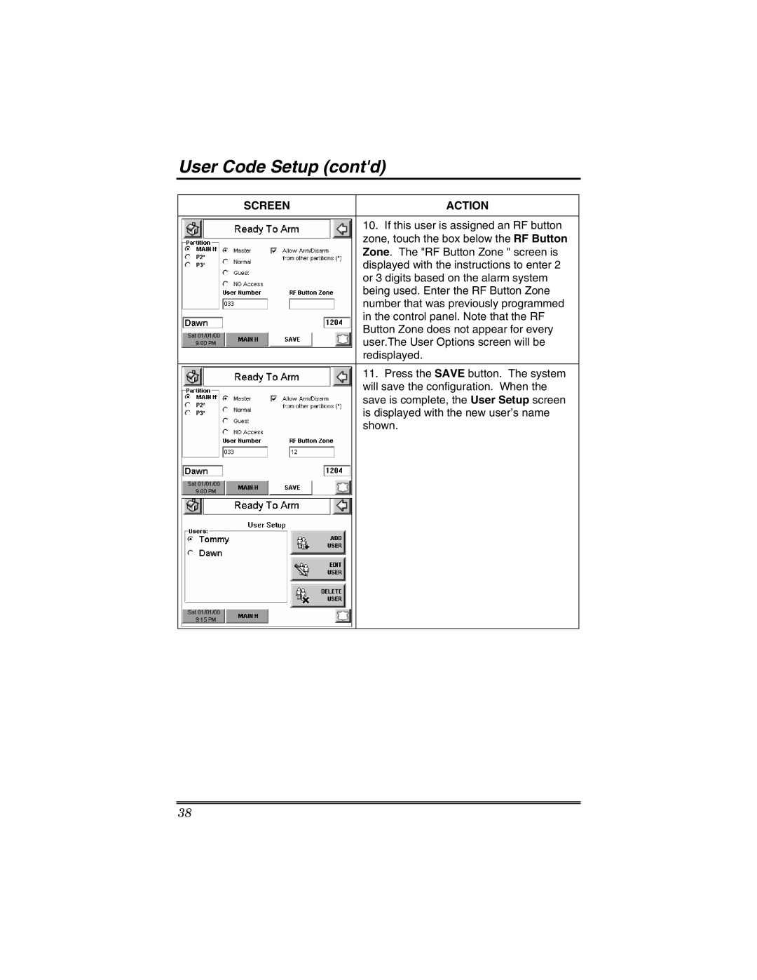 Honeywell 6271V manual User Code Setup contd 