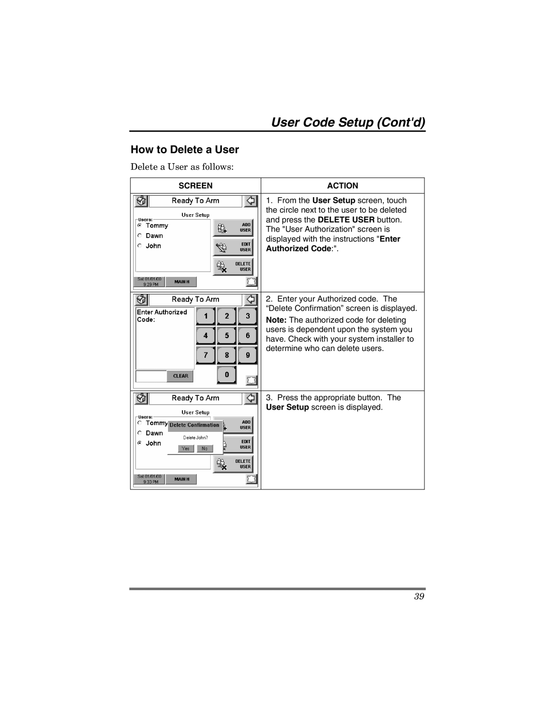 Honeywell 6271V manual How to Delete a User, Delete a User as follows, Authorized Code 