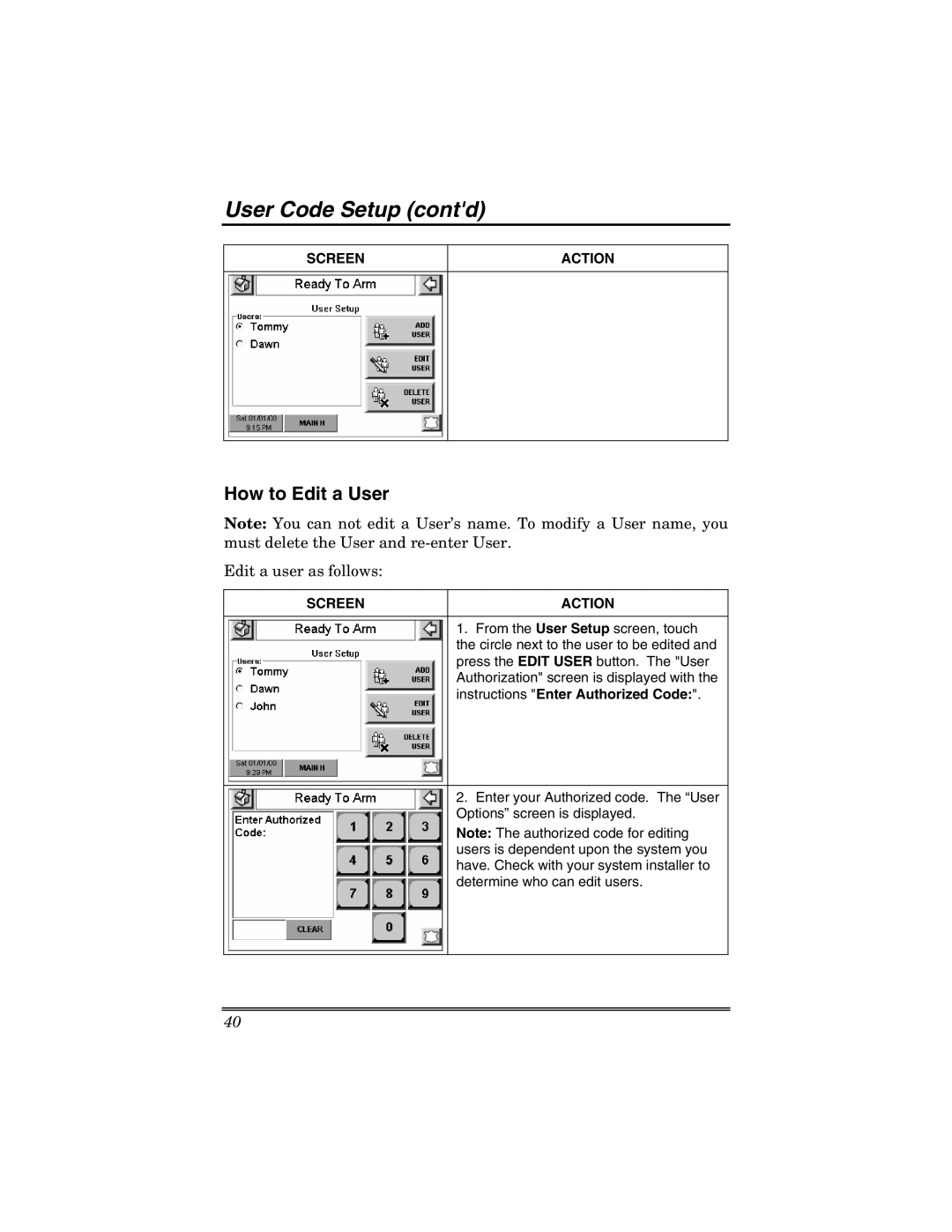 Honeywell 6271V manual How to Edit a User, Edit a user as follows, Instructions Enter Authorized Code 