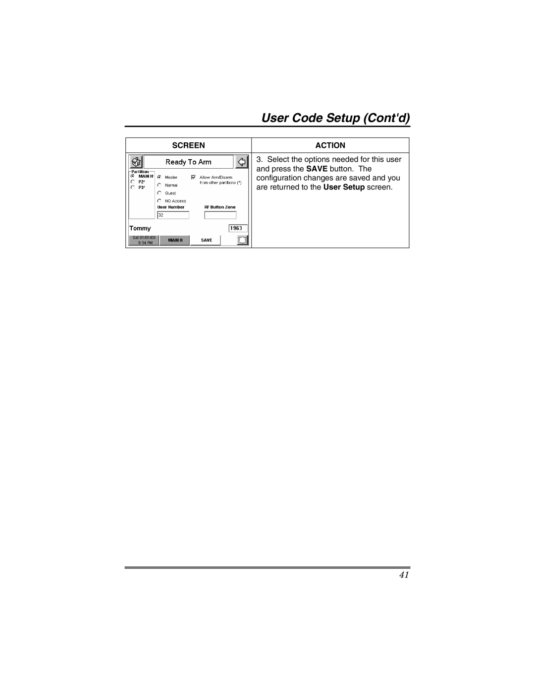 Honeywell 6271V manual User Code Setup Contd 