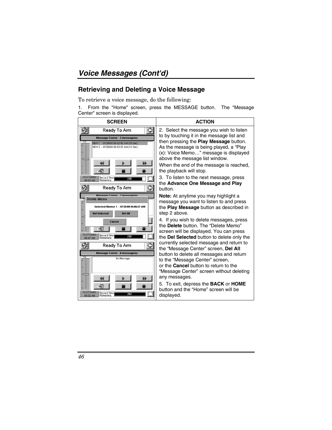 Honeywell 6271V manual Retrieving and Deleting a Voice Message, To retrieve a voice message, do the following 