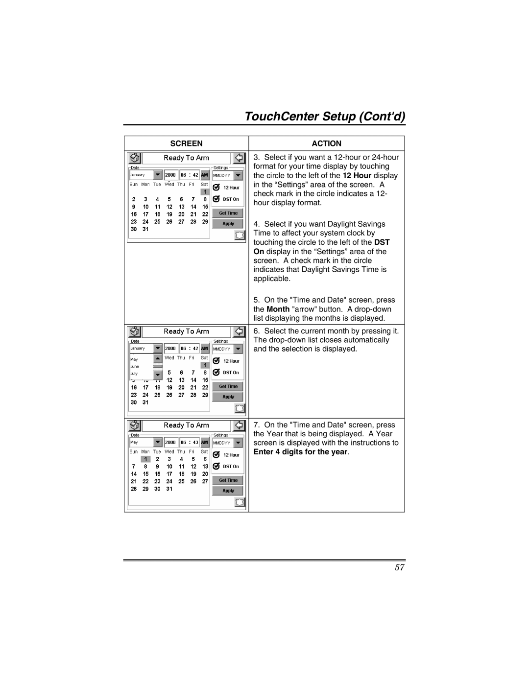 Honeywell 6271V manual TouchCenter Setup Contd 